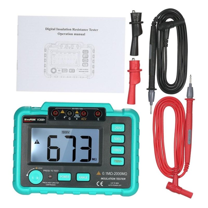 WinsPEAK VC60B+ LCD Digital Insulation Resistance Tester Megohm Meter Megohmmeter DC250V/500V/1000V AC750V  |   Voltage & Current Testers Measurement & Analysis Instruments Dark Grey + Green