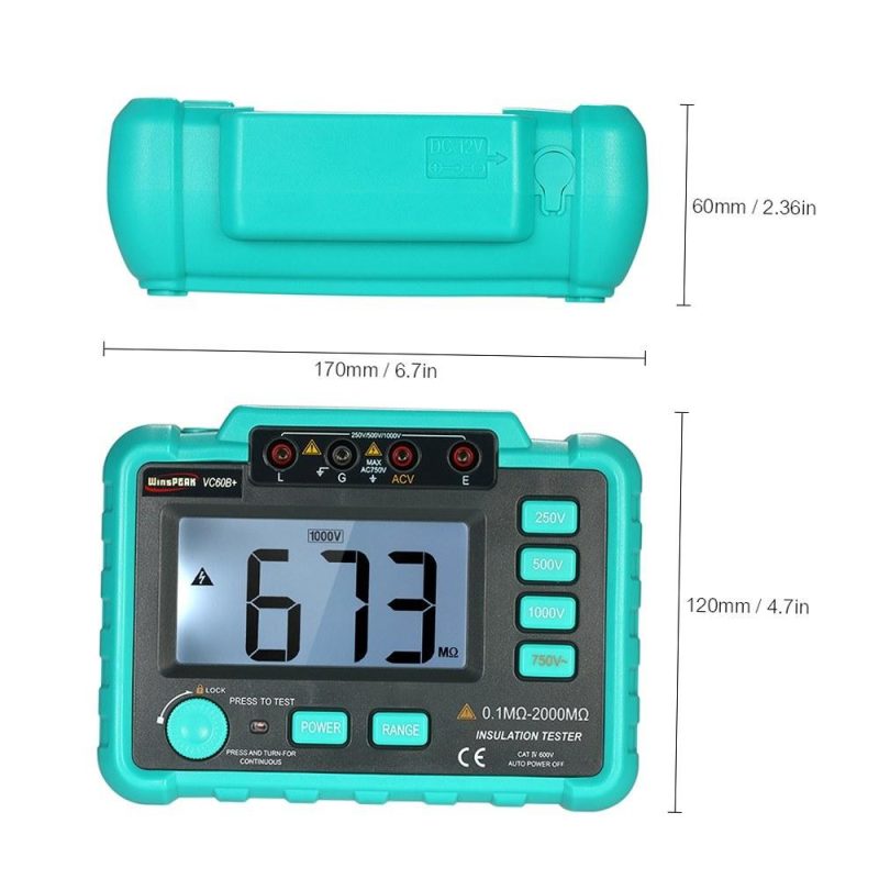 WinsPEAK VC60B+ LCD Digital Insulation Resistance Tester Megohm Meter Megohmmeter DC250V/500V/1000V AC750V  |   Voltage & Current Testers Measurement & Analysis Instruments Dark Grey + Green