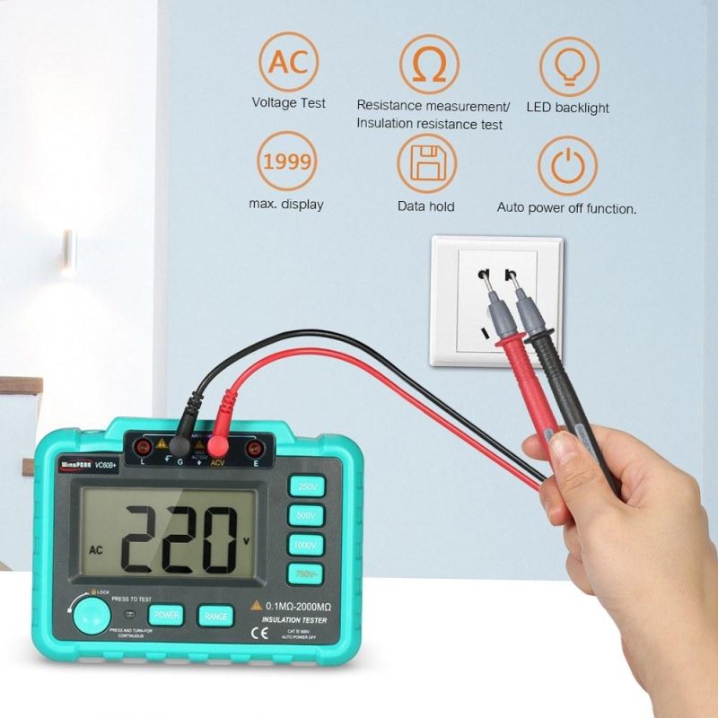 WinsPEAK VC60B+ LCD Digital Insulation Resistance Tester Megohm Meter Megohmmeter DC250V/500V/1000V AC750V  |   Voltage & Current Testers Measurement & Analysis Instruments Dark Grey + Green