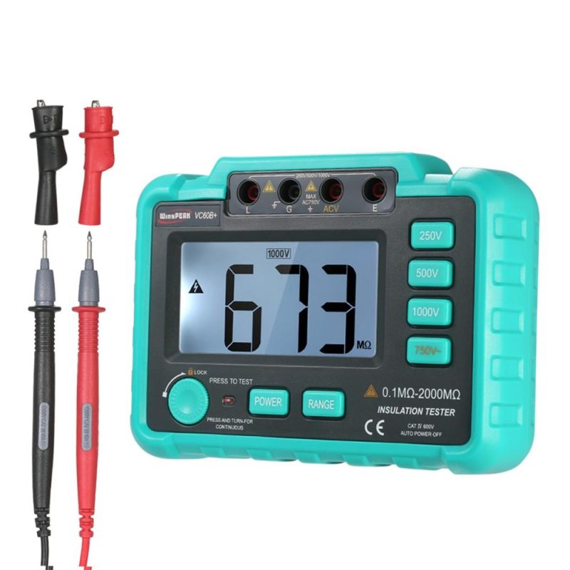 WinsPEAK VC60B+ LCD Digital Insulation Resistance Tester Megohm Meter Megohmmeter DC250V/500V/1000V AC750V  |   Voltage & Current Testers Measurement & Analysis Instruments Dark Grey + Green