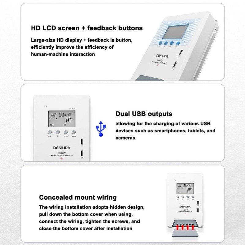 30A MPPT Solar Charge Controller RV Charging 12V/24V Intelligent Solar Panel Regulator Auto Tracking with Large LCD Display Dual USB Port for Leadacid Lithium LiFePO4 Battery  |   Other Instruments Measurement & Analysis Instruments Other Instruments