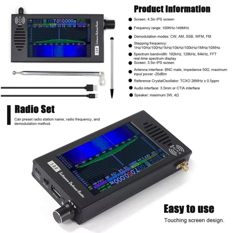 Portable Handheld Radio Set SDR Radio Receiver Professional 100KHz-149MHz Radio Multifunctional ShortWave Antenna Radio Set  |   Other Instruments Measurement & Analysis Instruments Black