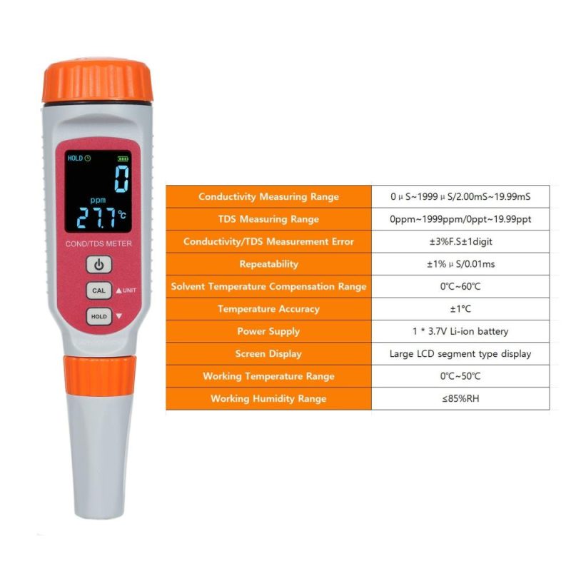 SMART SENSOR Digital Water Quality Meter 3 in 1 COND/TDS/Temp Meter 0~1999ppm/0~19.99ppt Pen Type Waterproof Conductivity Meter for Home Drinking Water Seawater Spa Aquarium  |   Water quality analysis equipment Measurement & Analysis Instruments Orange