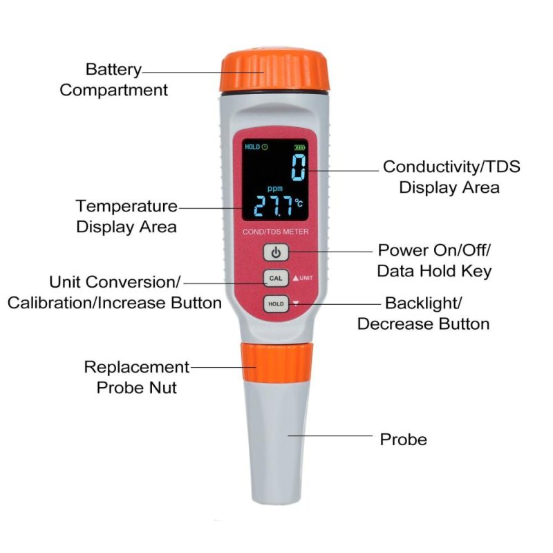 SMART SENSOR Digital Water Quality Meter 3 in 1 COND/TDS/Temp Meter 0~1999ppm/0~19.99ppt Pen Type Waterproof Conductivity Meter for Home Drinking Water Seawater Spa Aquarium  |   Water quality analysis equipment Measurement & Analysis Instruments Orange