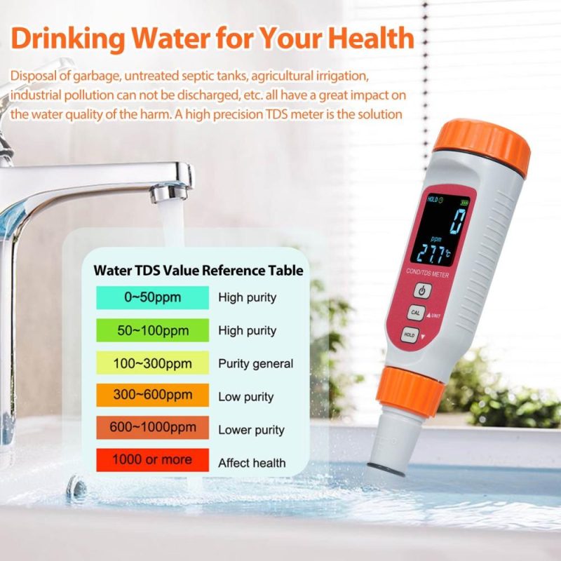 SMART SENSOR Digital Water Quality Meter 3 in 1 COND/TDS/Temp Meter 0~1999ppm/0~19.99ppt Pen Type Waterproof Conductivity Meter for Home Drinking Water Seawater Spa Aquarium  |   Water quality analysis equipment Measurement & Analysis Instruments Orange