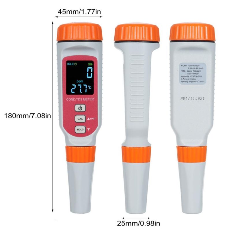 SMART SENSOR Digital Water Quality Meter 3 in 1 COND/TDS/Temp Meter 0~1999ppm/0~19.99ppt Pen Type Waterproof Conductivity Meter for Home Drinking Water Seawater Spa Aquarium  |   Water quality analysis equipment Measurement & Analysis Instruments Orange