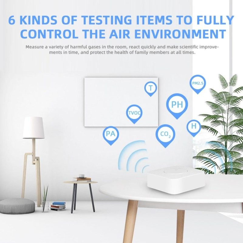 Tuya WiFi Intelligent Air Housekeeper 6-in-1 Air Quality Monitor PM2.5/Formaldehyde/TVOC/CO2/Temperature/Humidity Detector for Home Office  |   Gas detection equipment Gas detection equipment Gas detection equipment