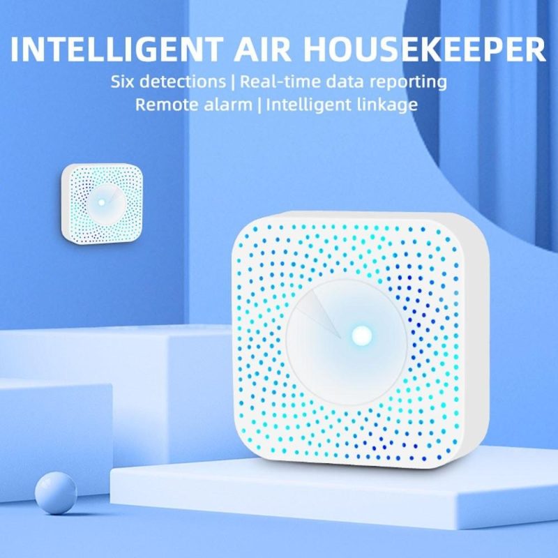 Tuya WiFi Intelligent Air Housekeeper 6-in-1 Air Quality Monitor PM2.5/Formaldehyde/TVOC/CO2/Temperature/Humidity Detector for Home Office  |   Gas detection equipment Gas detection equipment Gas detection equipment