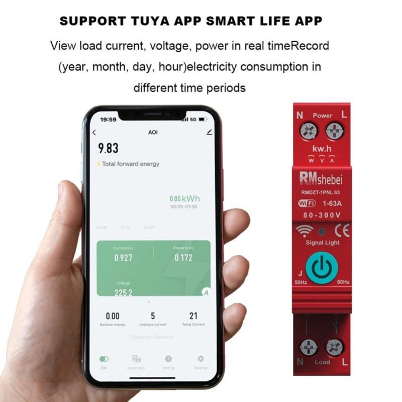 Tuya WiFi 1P Intelligent Circuit Breaker Single Phase Digital Display Metering Switch Voltage Current Protective Device Compatible with Alexa and Google Assistant for Voice Control  |   Other Instruments Measurement & Analysis Instruments Other Instruments